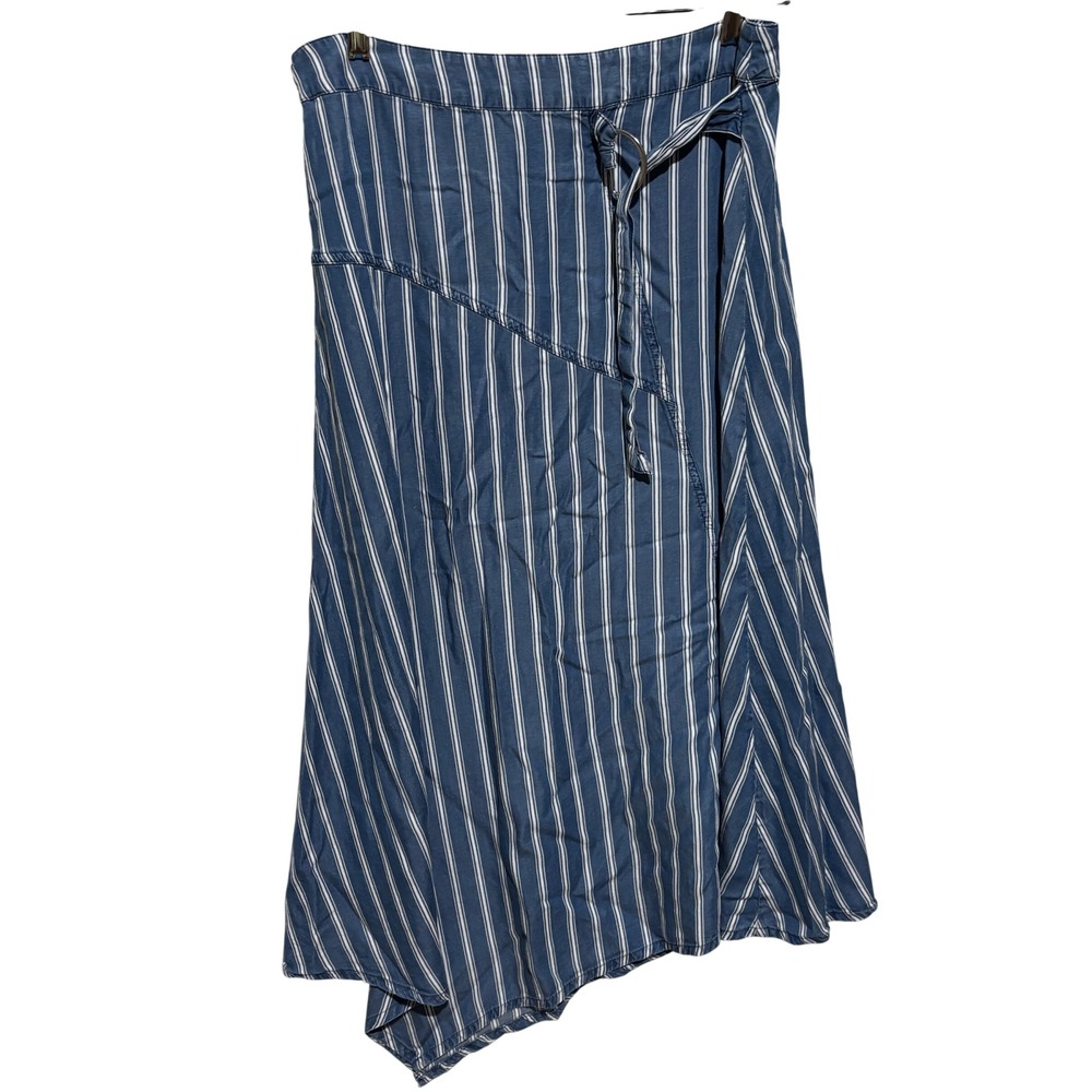 Appraisal Blue White Striped Lyocell Asymmetrical Midi Skirt sz L boho coastal